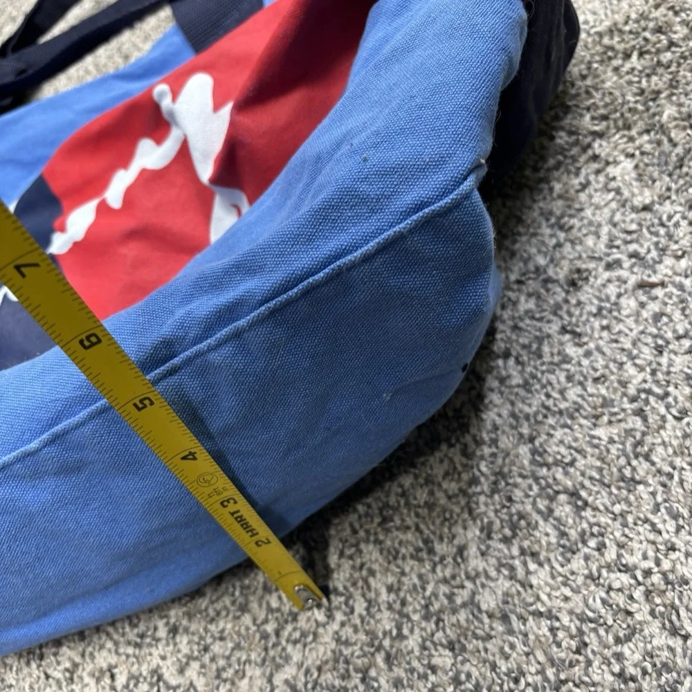 Vintage Tommy Hilfiger Duffel Bag Red Flag Logo Large Denim 90s Gym Travel